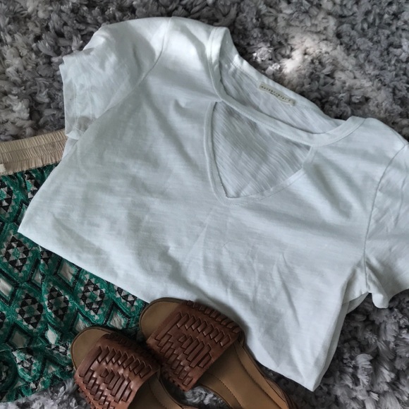 Wasabi + Mint Tops - White V Neck choker tee (Wasabi + Mint)